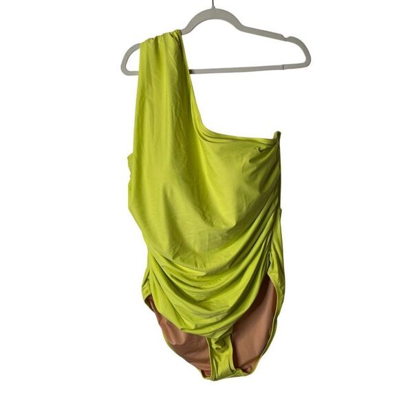 J. Crew Swimsuit Sz 22 One Piece Ruched One Shoulder Lemon Sorbet Yellow BC108 - Picture 3 of 10